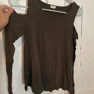 dark green long sleeve with cutout shoulder holes